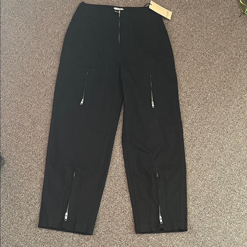 Scotch & Soda Women's Black Cargo Pants with Zipper Details
